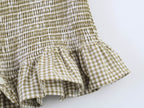 Women Clothing Summer Honeycomb Small Plaid Hanging Collar