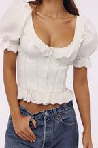 Custom Heavyweight White Cotton Lace-Embellished Blouse