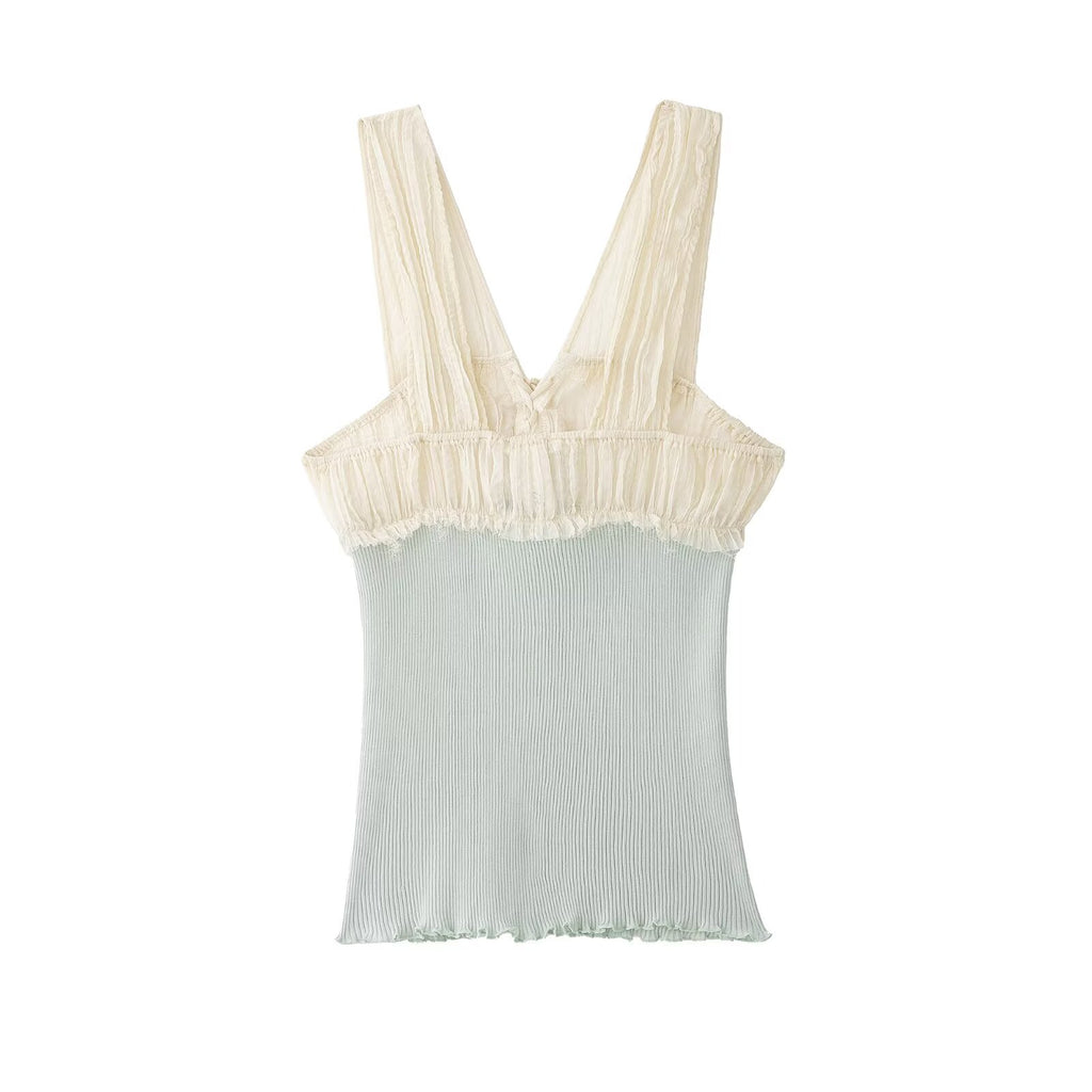 Women Clothing All Match Elegant Stitching Strap Top