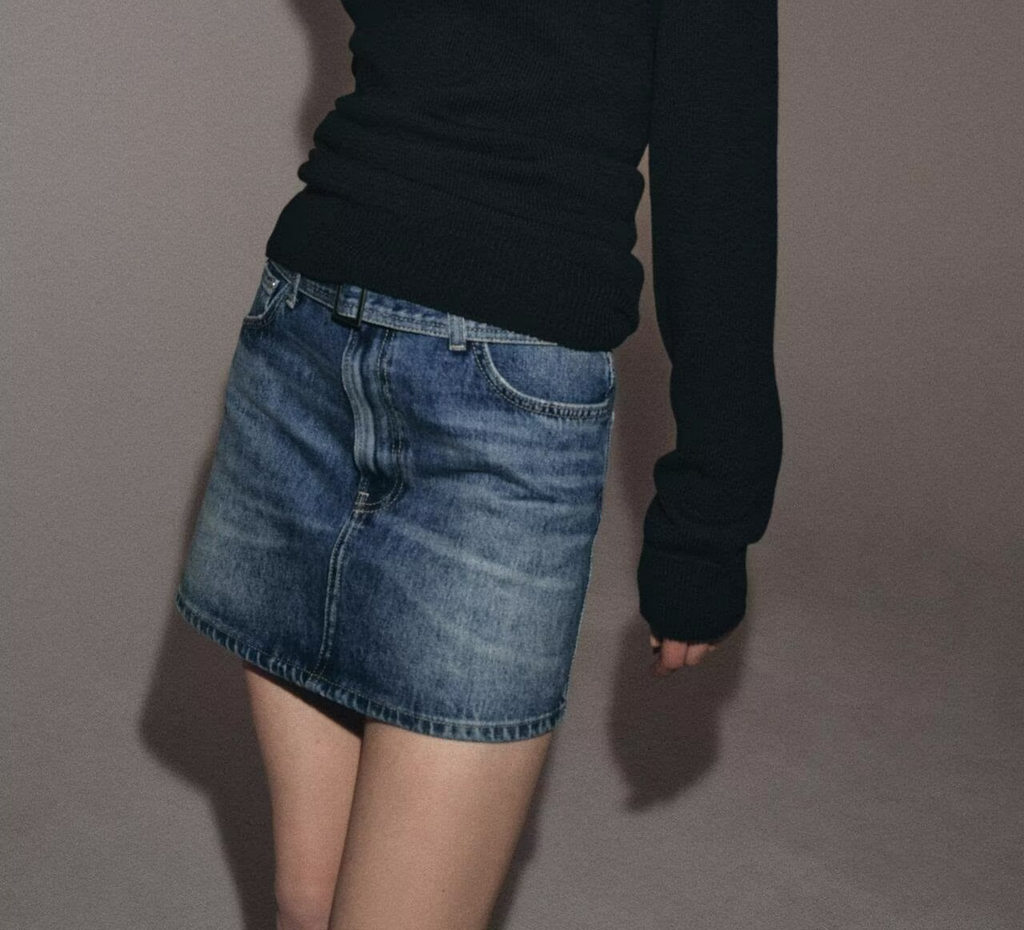 Vintage Belt Wash Effect Metal Buckle Denim Skirt
