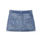 Vintage Belt Wash Effect Metal Buckle Denim Skirt