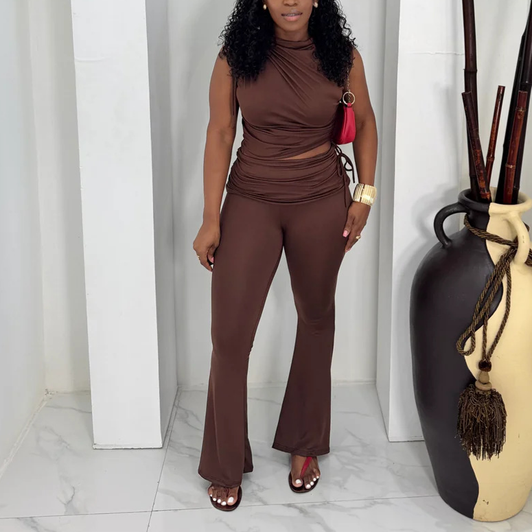 Elegant Office SL Pleating Stretch Tight Pants Two Piece Set