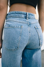 Women Clothing Retro All Match HW WL Straight Jeans