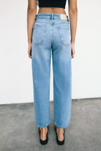 Women Clothing Retro All Match HW WL Straight Jeans