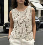 Women Summer Crochet Lace Hollow Embellished Sequin SL Vest