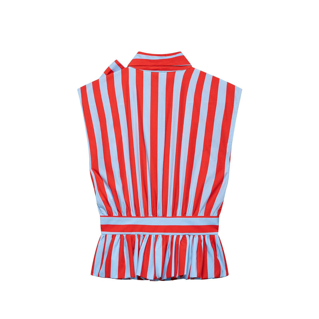 Women Fashionable All Match Bow Bow Tie Striped Shirt