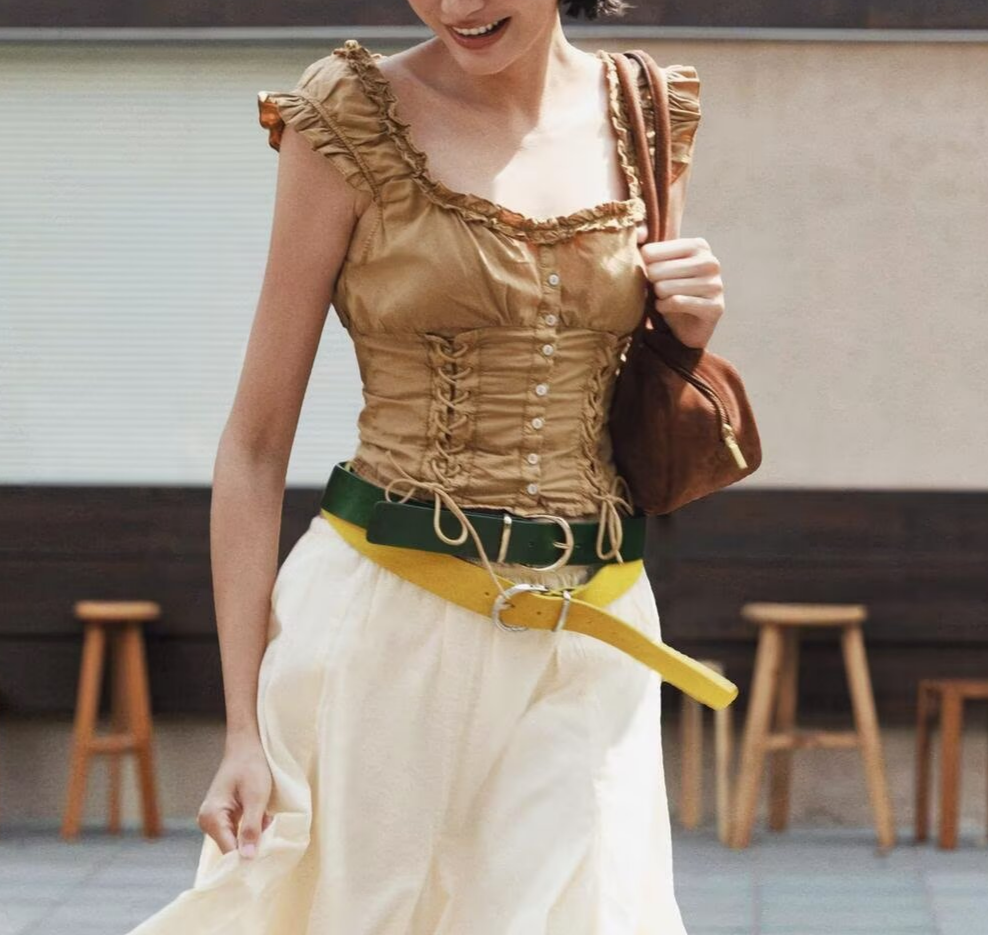 Women Summer Washed Effect SL Crew Neck Poplin Shirt Top