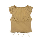 Women Summer Washed Effect SL Crew Neck Poplin Shirt Top