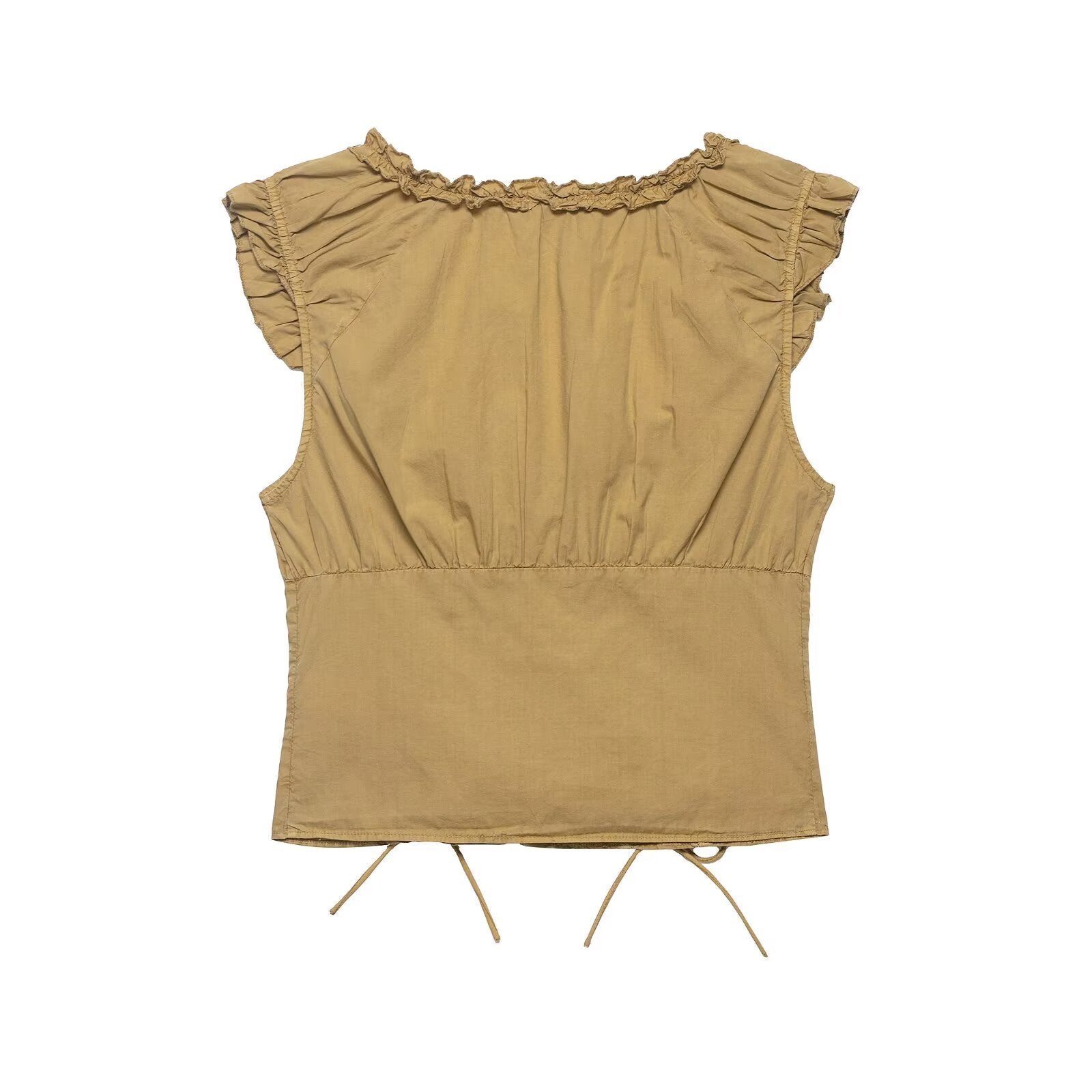 Women Summer Washed Effect SL Crew Neck Poplin Shirt Top