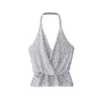 Women Clothing Summer Sexy Pleated Beads Decoration Halter