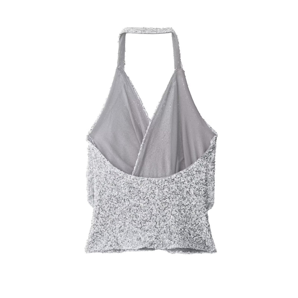 Women Clothing Summer Sexy Pleated Beads Decoration Halter