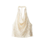 Women Clothing Fall Sexy Sexy Sequin Hanging Collar Sexy
