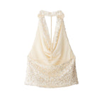 Women Clothing Fall Sexy Sexy Sequin Hanging Collar Sexy