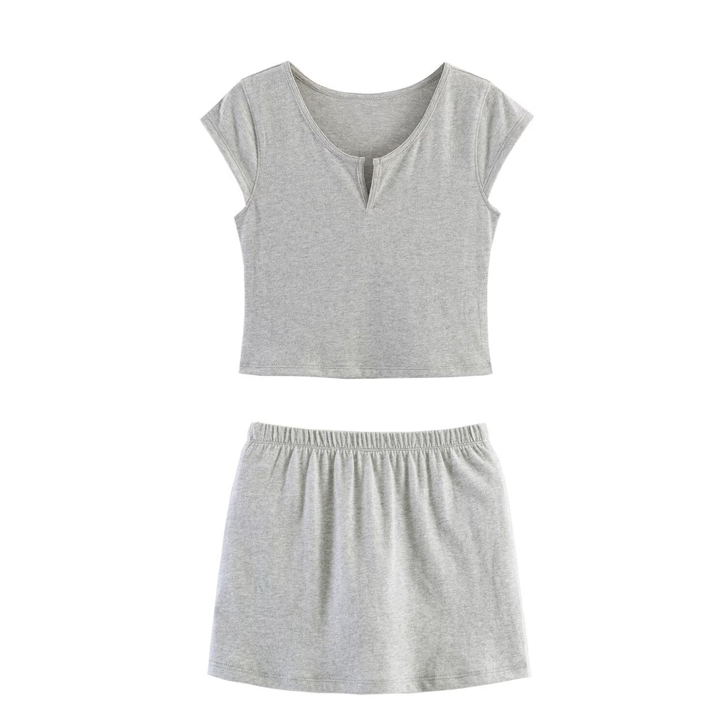 Summer Split Short Top Pantskirt Set