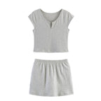 Summer Split Short Top Pantskirt Set