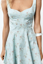 Light blue floral slip dress with spaghetti straps and scoop neckline