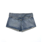 Women Clothing Summer Retro Belt Ripped Denim Shorts