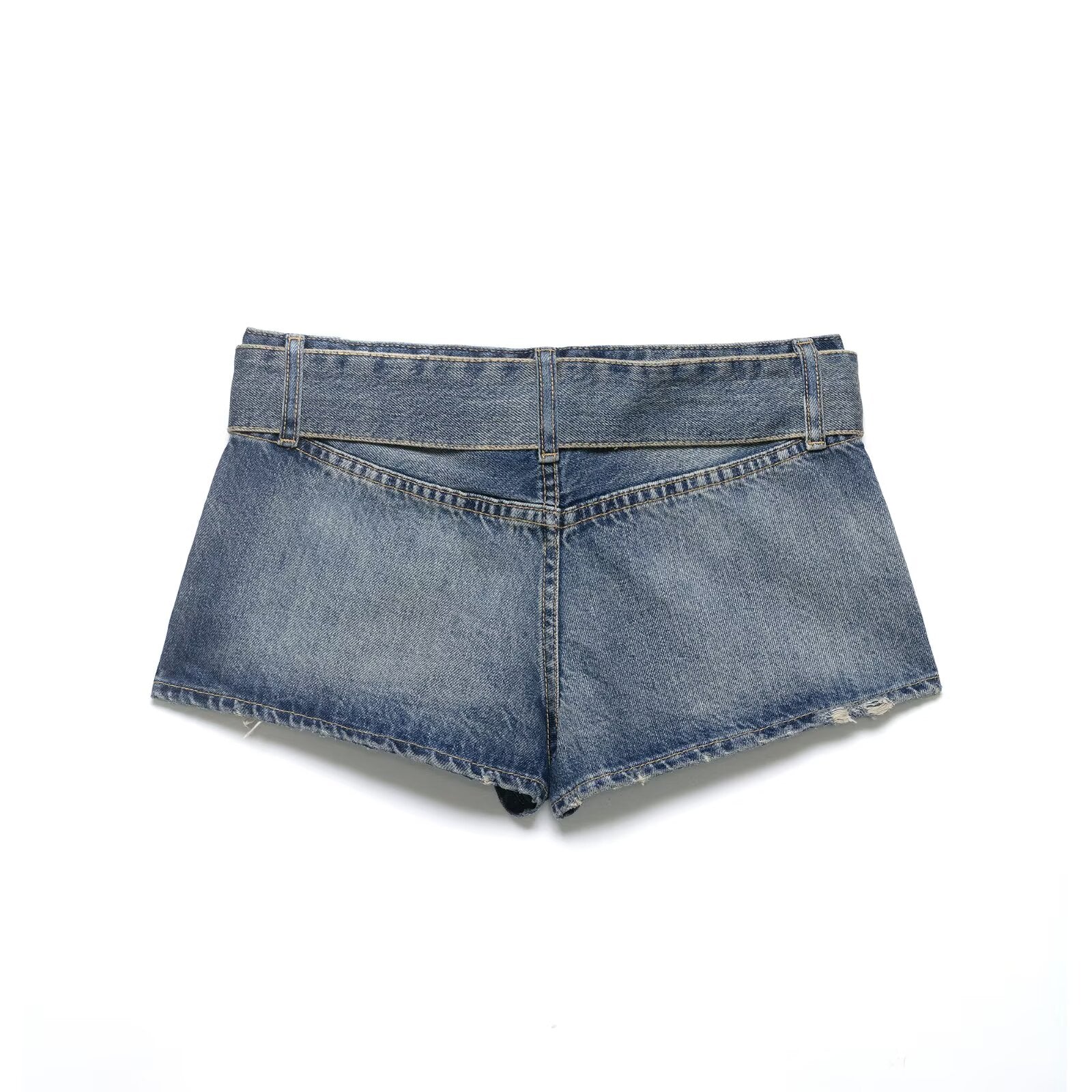 Women Clothing Summer Retro Belt Ripped Denim Shorts