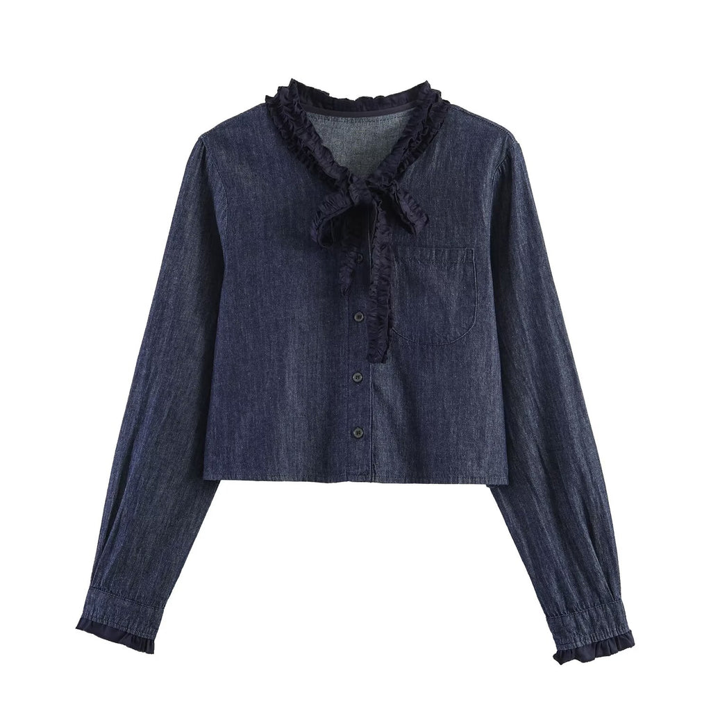 Short Bow Placket Denim Shacket