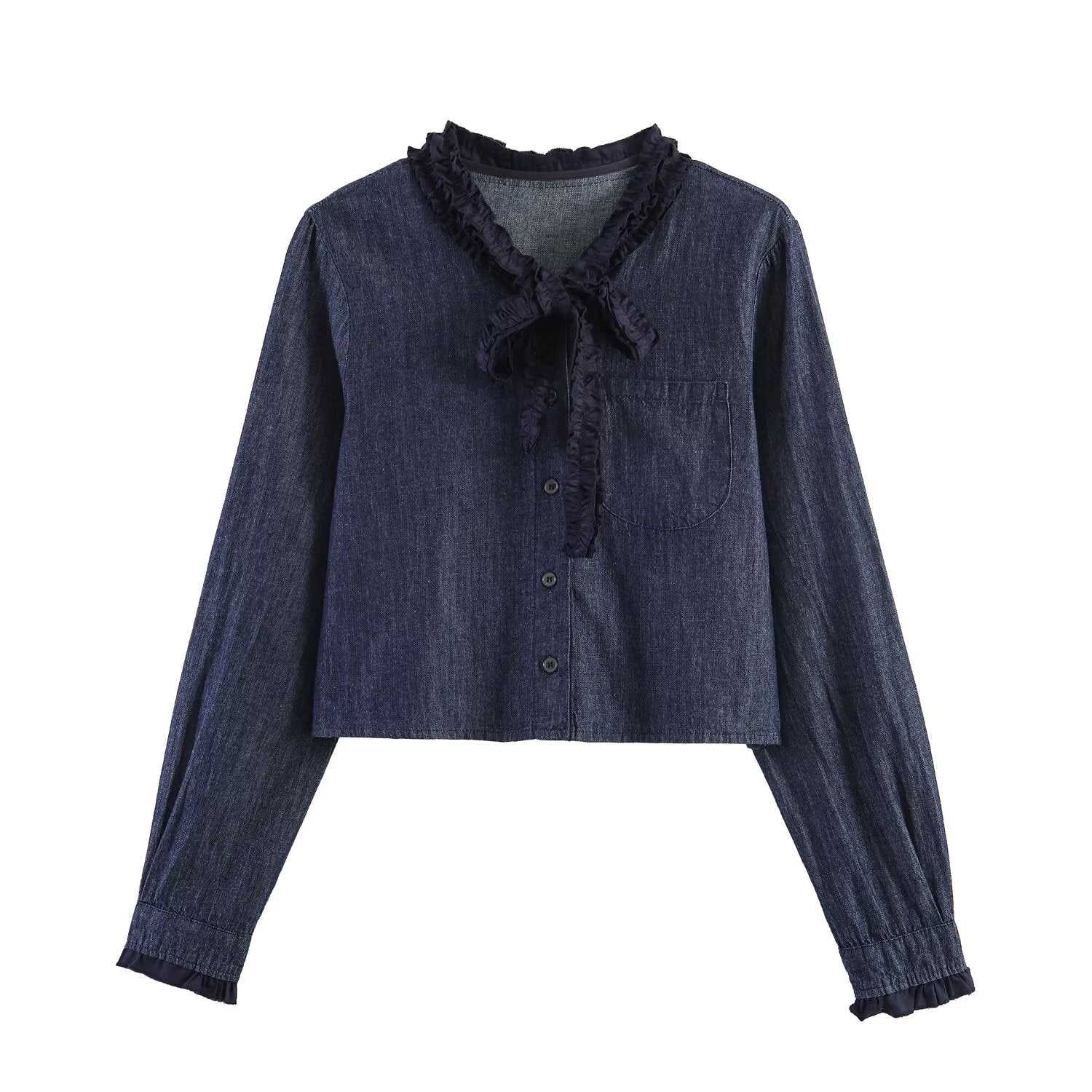 Short Bow Placket Denim Shacket