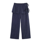 Fart Curtain Denim Trousers Chic Bow Lace up Wide Leg Pants