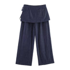 Fart Curtain Denim Trousers Chic Bow Lace up Wide Leg Pants