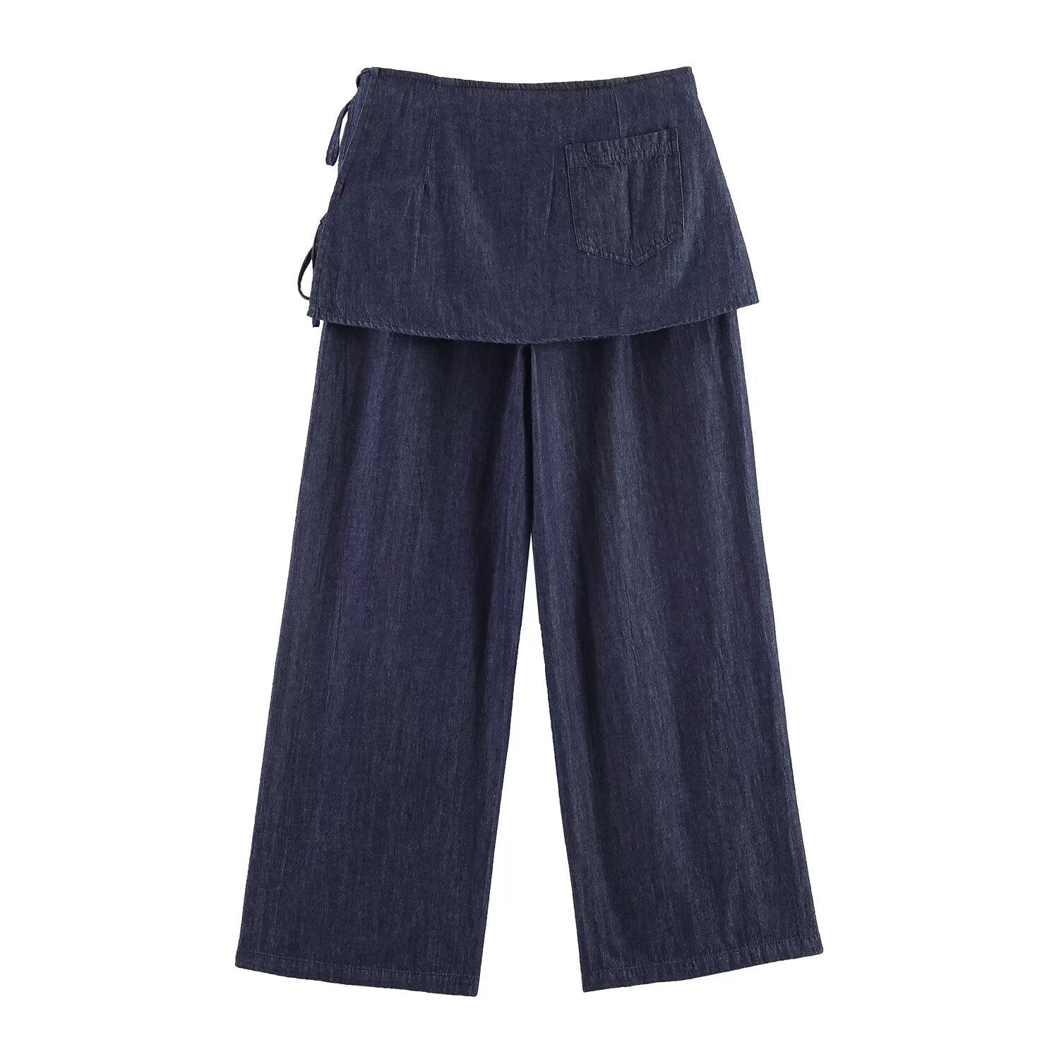 Fart Curtain Denim Trousers Chic Bow Lace up Wide Leg Pants