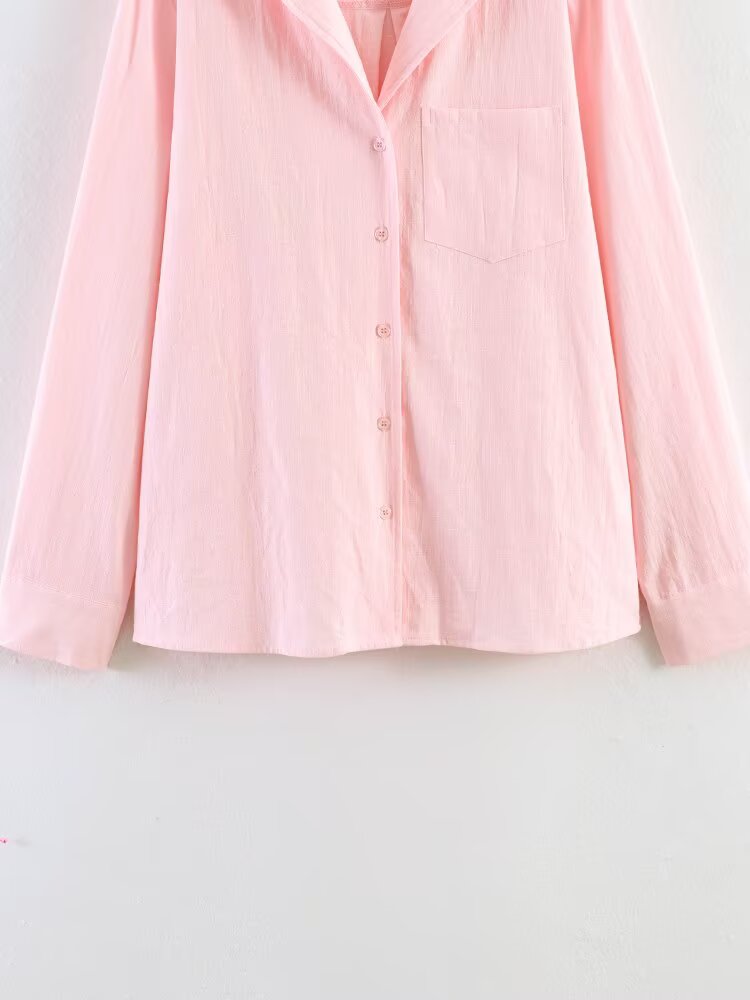Women Clothing Summer Casual Linen Pocket Shirt Linen