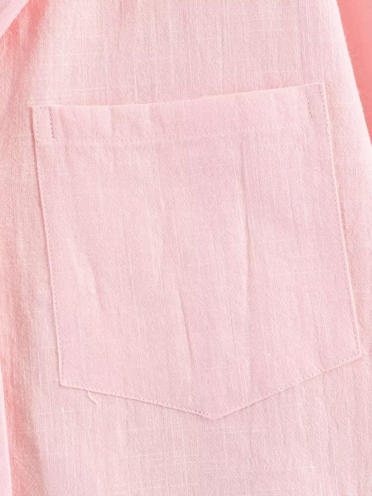 Women Clothing Summer Casual Linen Pocket Shirt Linen