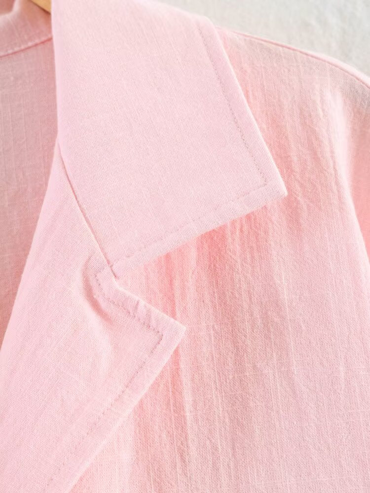 Women Clothing Summer Casual Linen Pocket Shirt Linen