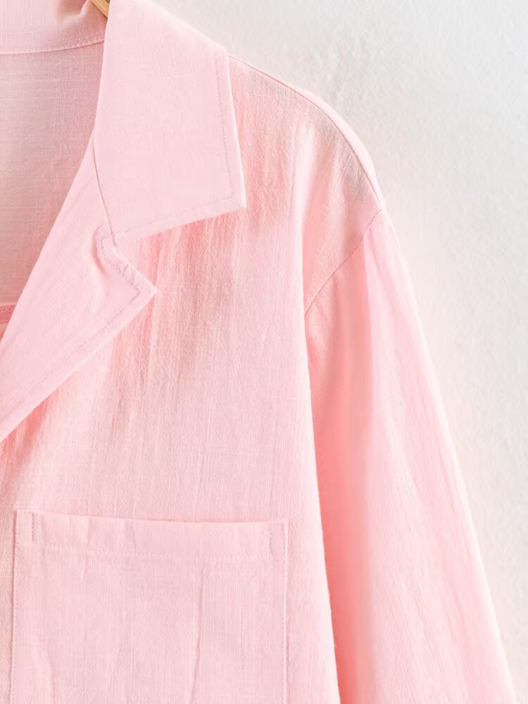 Women Clothing Summer Casual Linen Pocket Shirt Linen