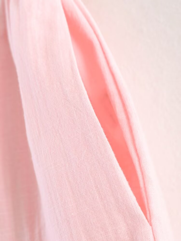 Women Clothing Summer Casual Linen Pocket Shirt Linen