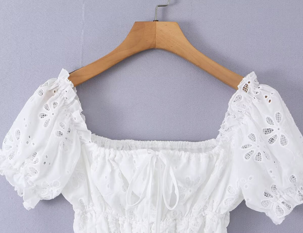 Summer French Gentle Sexy Niche Embroidery Hollow Out CO