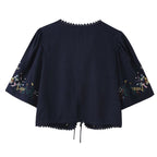 Women Clothing Fashionable Floral Embroidered Short Top