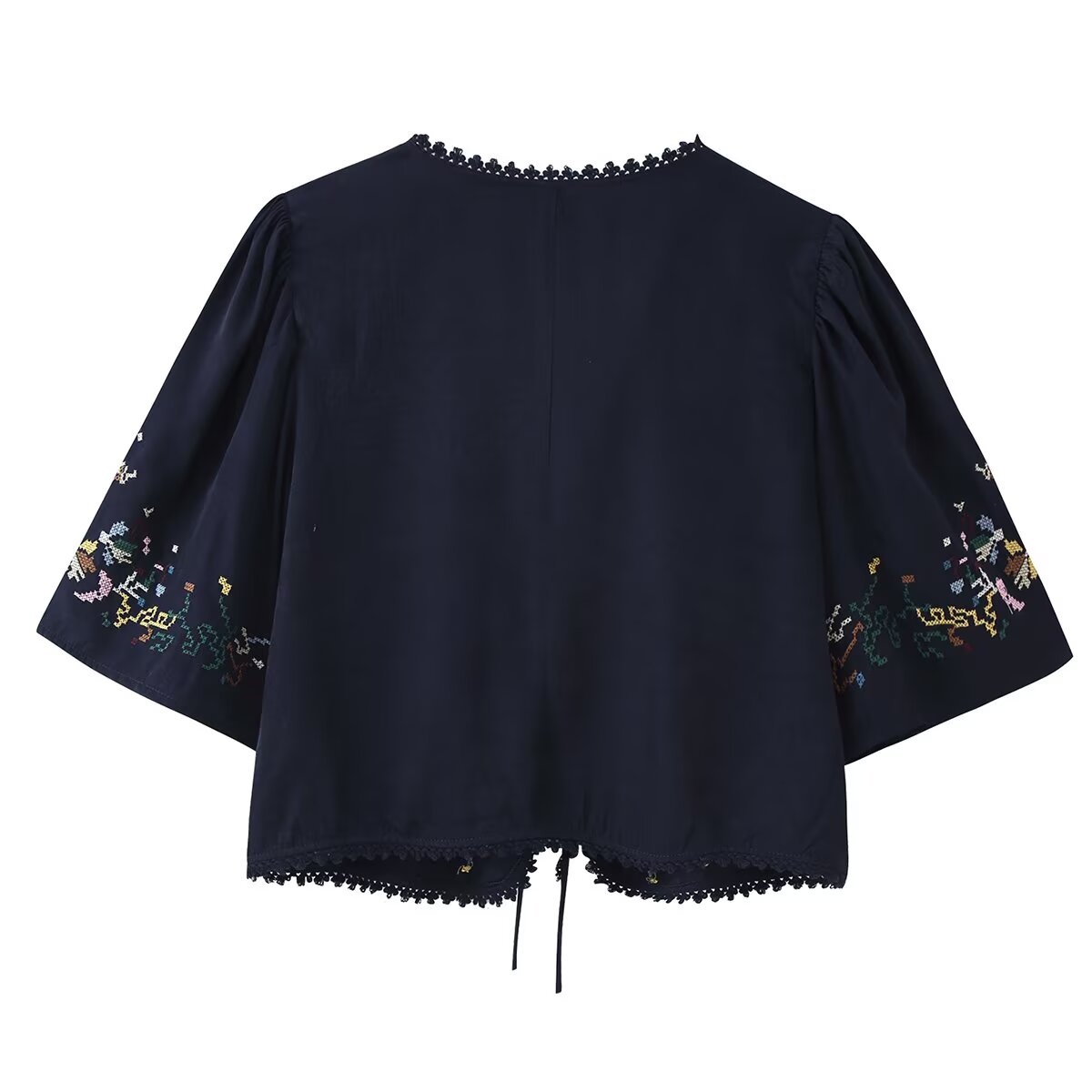 Women Clothing Fashionable Floral Embroidered Short Top