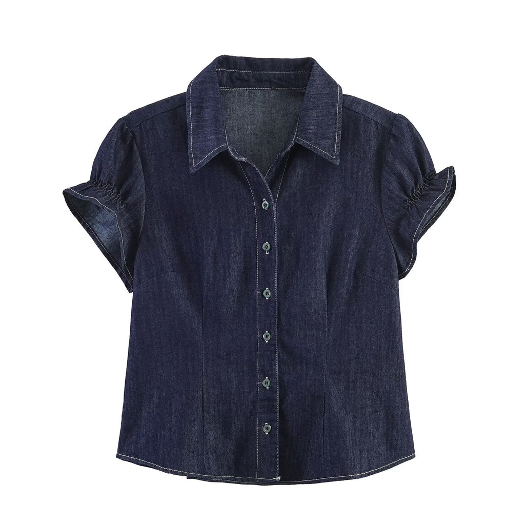 Women Clothing Chic Fashionable Stylish Denim Short Sleeve