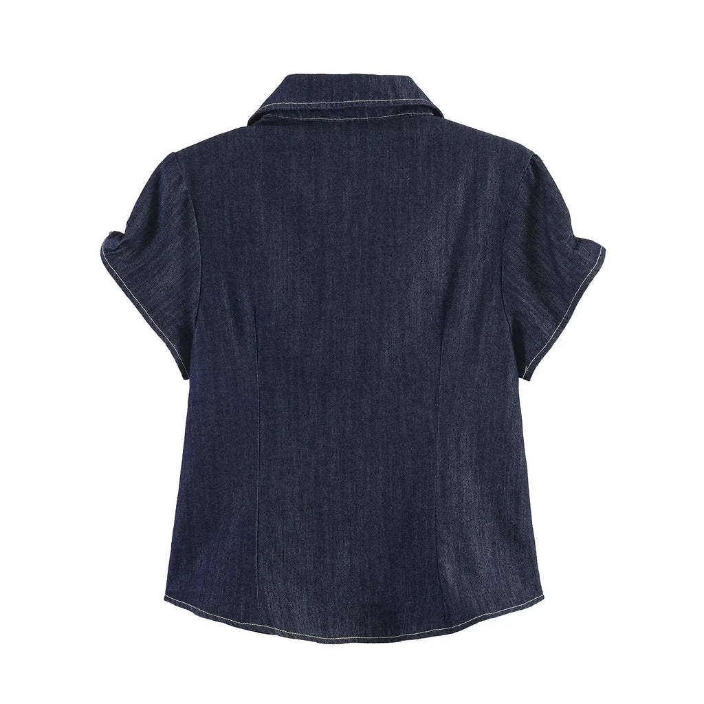 Women Clothing Chic Fashionable Stylish Denim Short Sleeve
