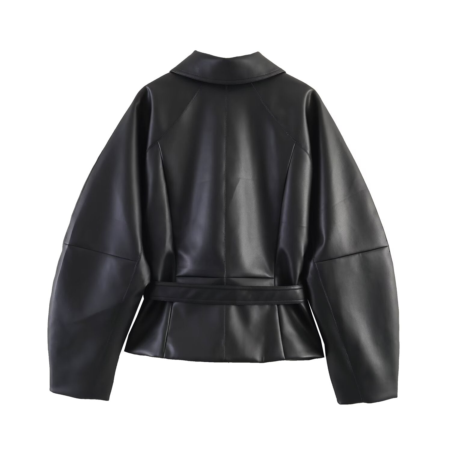 Women Short Version Lace up Leather Coat