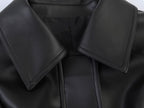Women Short Version Lace up Leather Coat