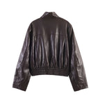 Women Clothing Spring Long Sleeve Faux Leather Short Bomber