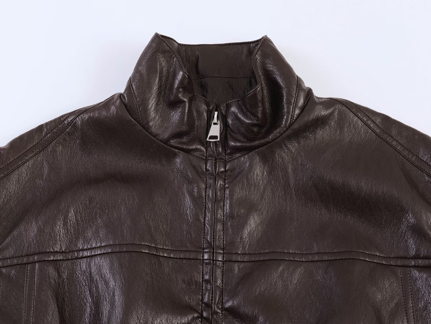 Women Clothing Spring Long Sleeve Faux Leather Short Bomber