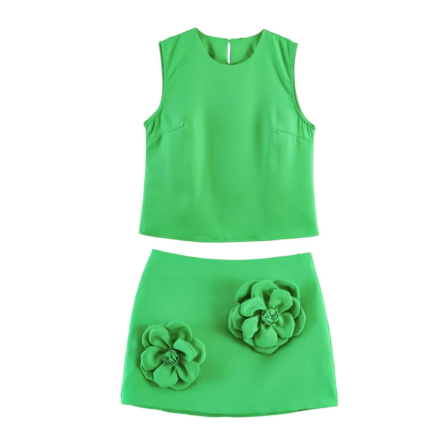 Women Clothing Simple Wild Vest Pattern Decoration Skirt Set