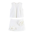 Women Clothing Simple Wild Vest Pattern Decoration Skirt Set