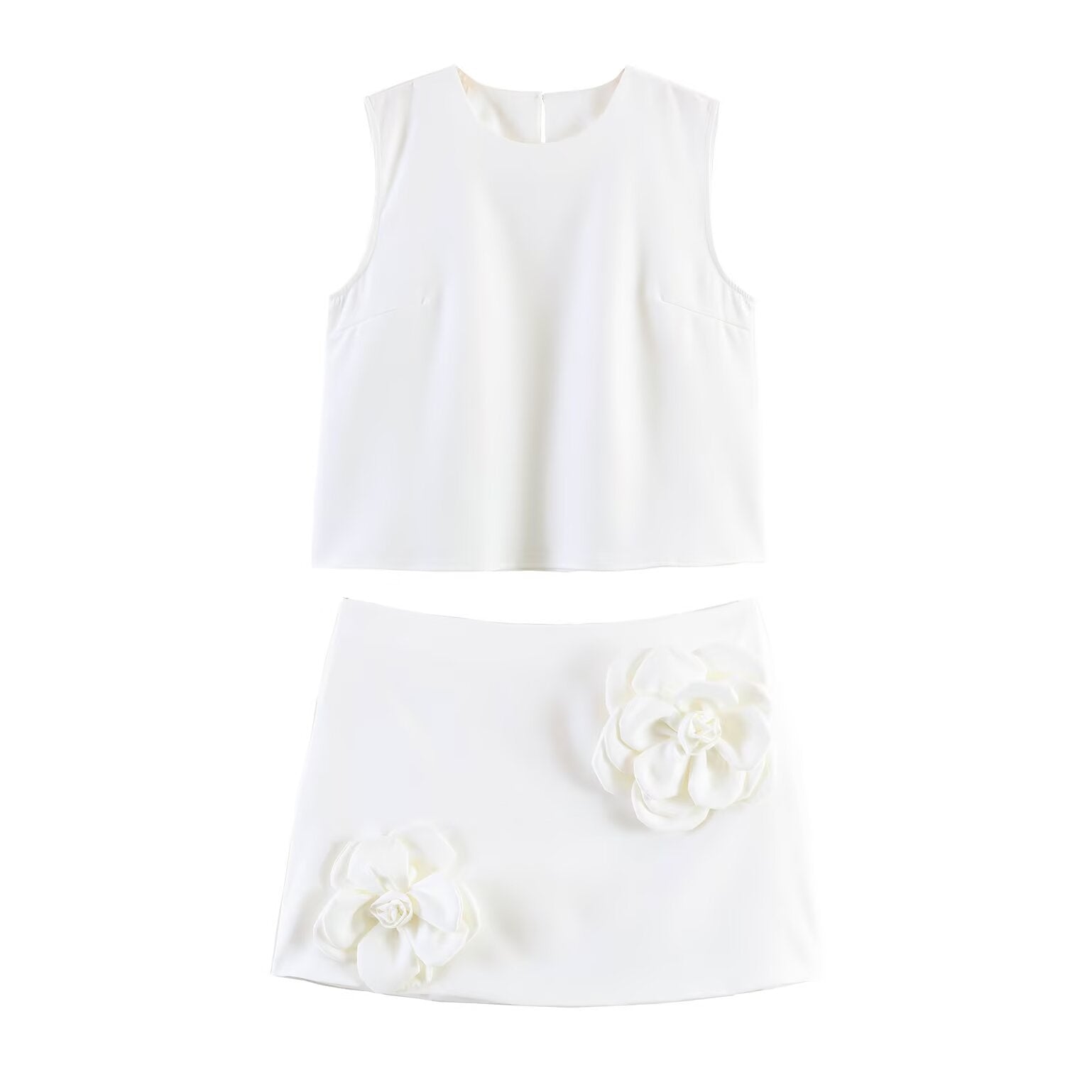 Women Clothing Simple Wild Vest Pattern Decoration Skirt Set