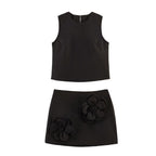 Women Clothing Simple Wild Vest Pattern Decoration Skirt Set