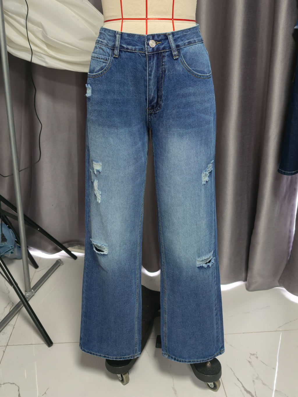 Retro HW Ripped WLged Jeans Women Spring Summer Loose