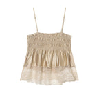 Women's Women Clothing Pleated Lace Silk Satin Textured Top