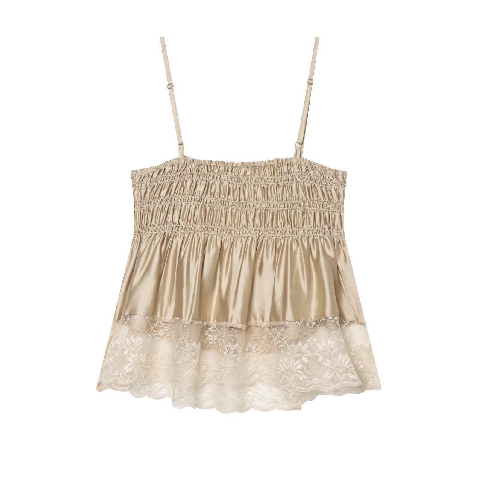 Women's Women Clothing Pleated Lace Silk Satin Textured Top