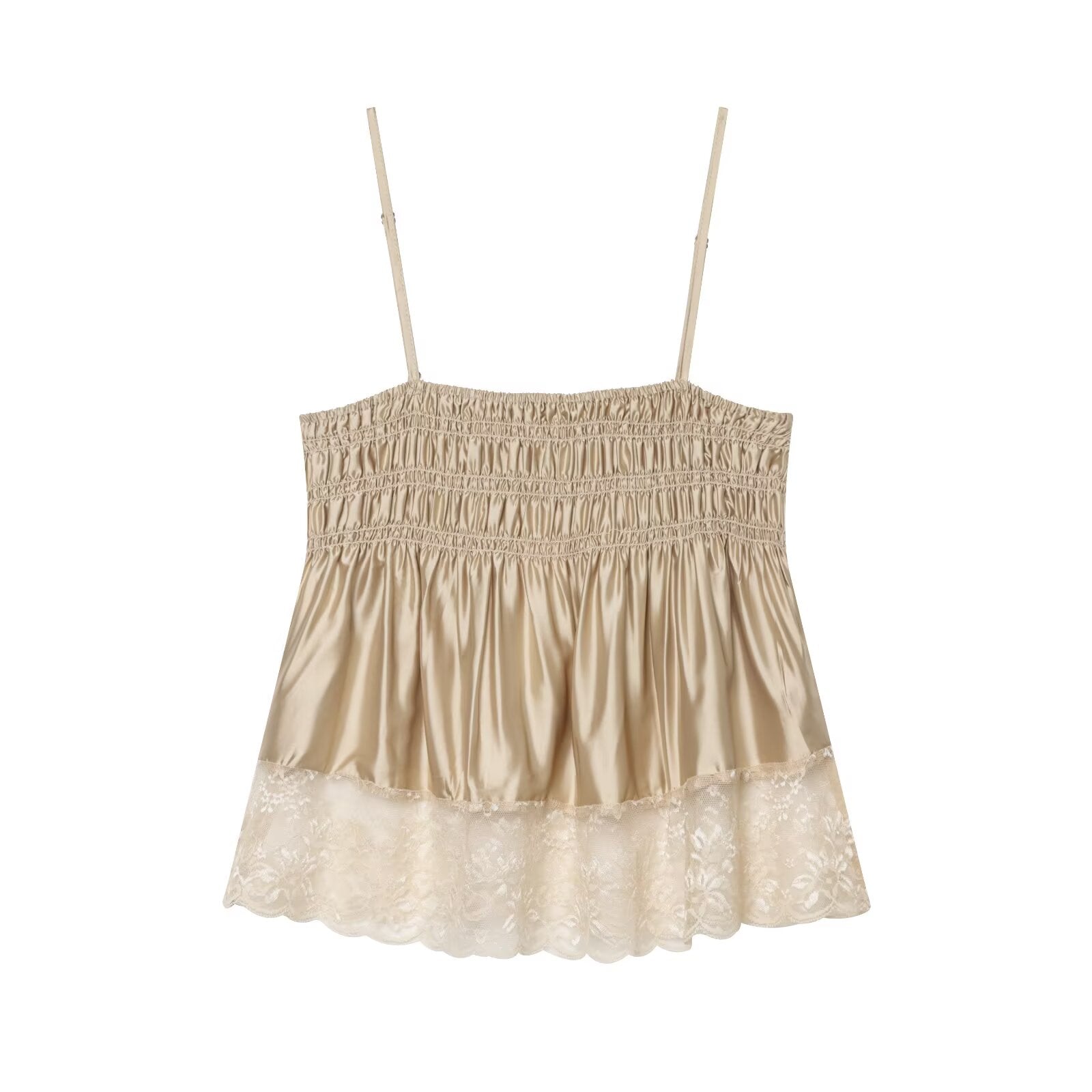 Women's Women Clothing Pleated Lace Silk Satin Textured Top