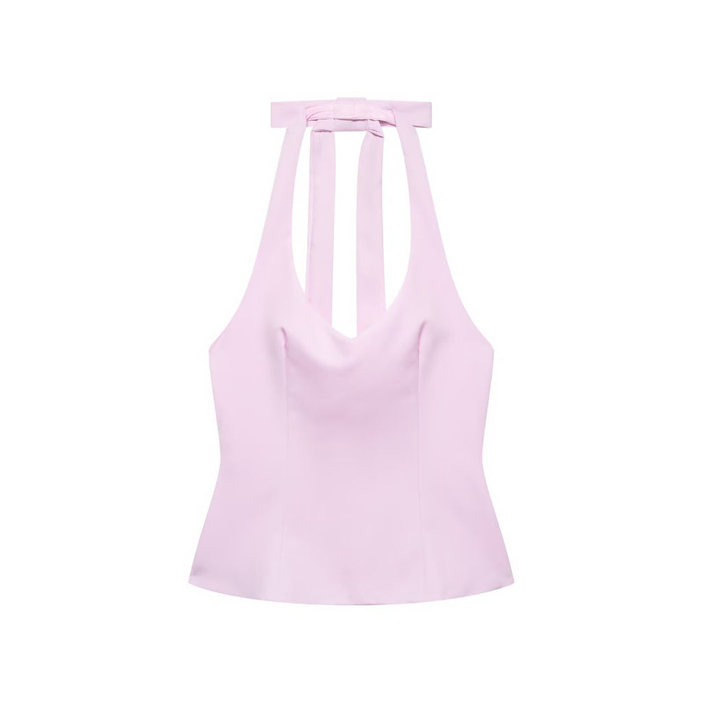 Women Clothing Women Bow Hanging Collar Backless Top Small